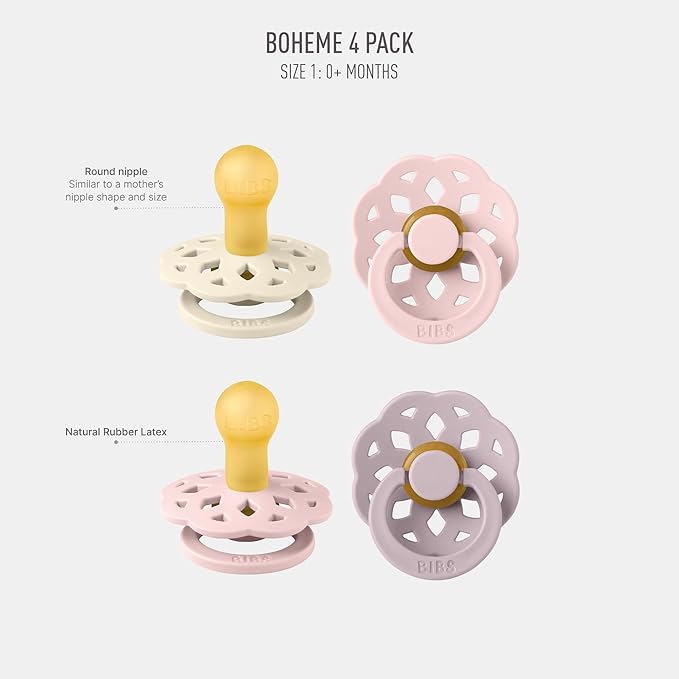 BIBS Boheme Soother 4-Pack | BPA Free Dummy Pacifier | Round Nipple | Natural - Image 2