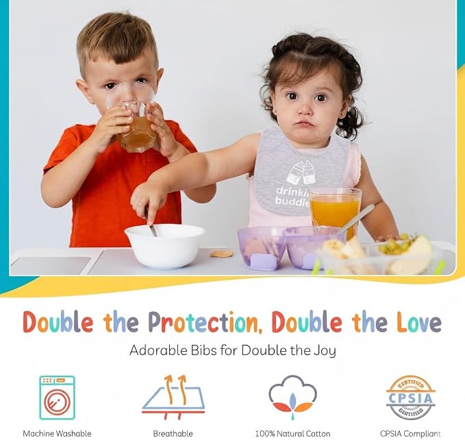 100% Cotton Drinking Buddies Twin Bibs Cute & Practical Unisex Bibs - Image 5