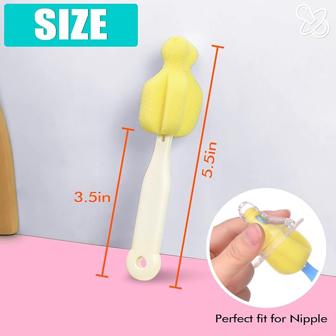 Sponge Bottle Brush 12 PCS Sponge Nipple Brushes Baby Bottle Nipple Cleaning - Image 3