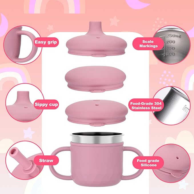BUSOHA Stainless Steel Sippy Cups - 3 IN 1 Silicone Sippy Cup - Image 4