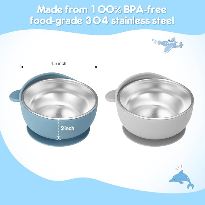 2 Pack Stainless Steel Baby Bowls - Image 2