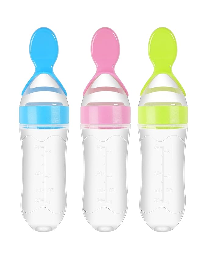 3 Pack Baby Food Feeder, 3 Oz Silicone Baby Feeder, 3 Colors Food Dispensing by DF+DUALFERV
