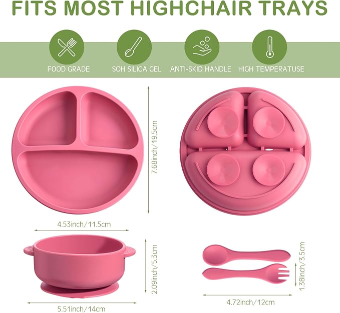 Dandat 24 Pcs Silicone Baby Feeding Set, 6 Baby Toddler Suction Bowls 6 Divided - Image 2