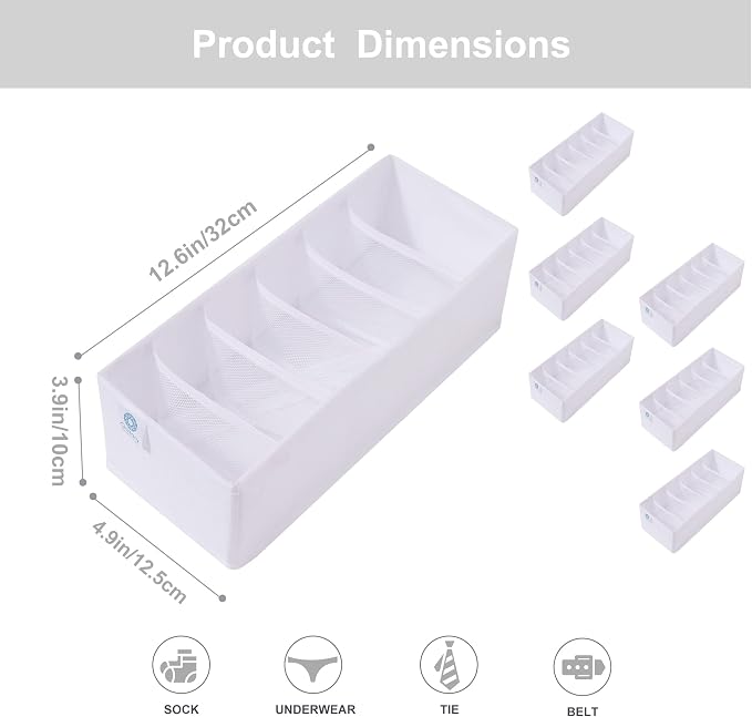 Qozary 6 Pack Sock Underwear Drawer Organizer Dividers, Collapsible Cabinet - Image 2