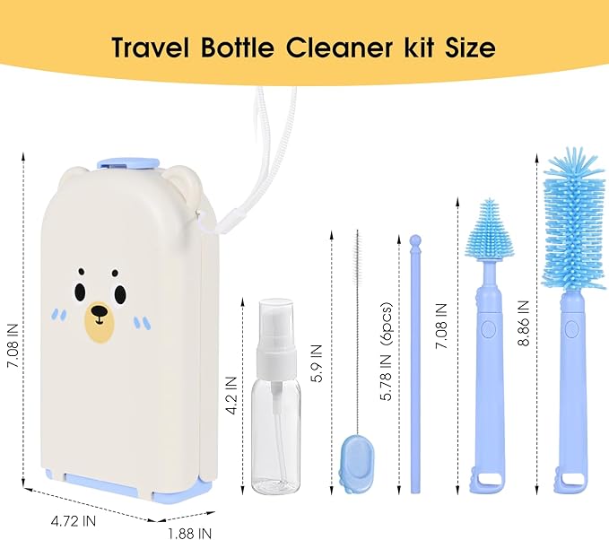 Portable Baby Bottle Brush Set, 7-in-1 Travel Baby Bottle Cleaning Kit - Image 2