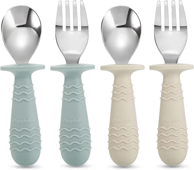 PandaEar 4 Set Baby Toddler Silicone Stainless Steel Utensils Silverware Spoon by PandaEar