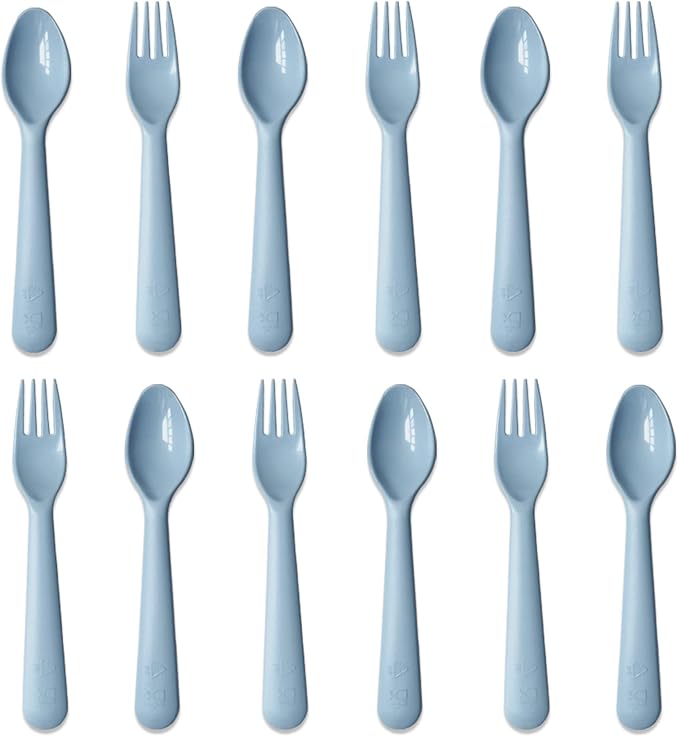12 Pcs Plastic Toddler Utensils Set 6 Kids Forks and 6 Kids Spoons BPA by Muulaii