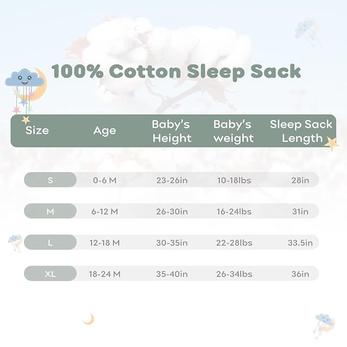 Yoofoss Baby Sleep Sack 0-6 Months 0.5 Tog Wearable Blanket - Image 6