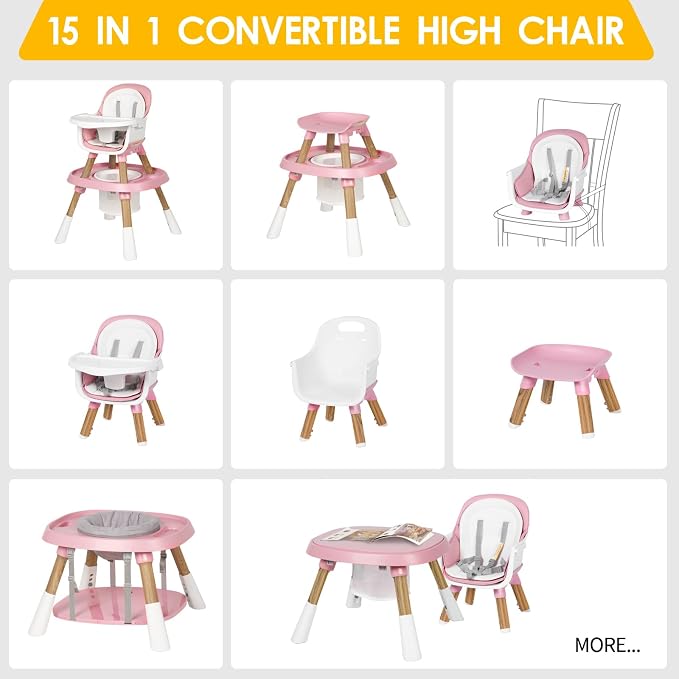 Baby High Chair, 15 in 1 Convertible High Chairs - Image 5