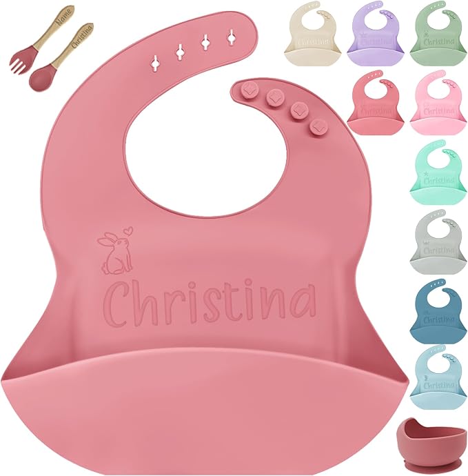 SRdrew Personalized Silicone Bibs Set Custom Engraved Name Icon Toddler Bib by SRdrew