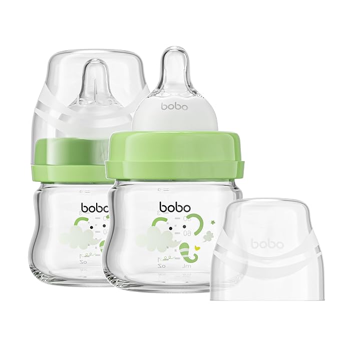 YOHKOH Glass Baby Bottles with Slow Flow Nipple, Newborn Anti-Colic Baby Bottles by Home