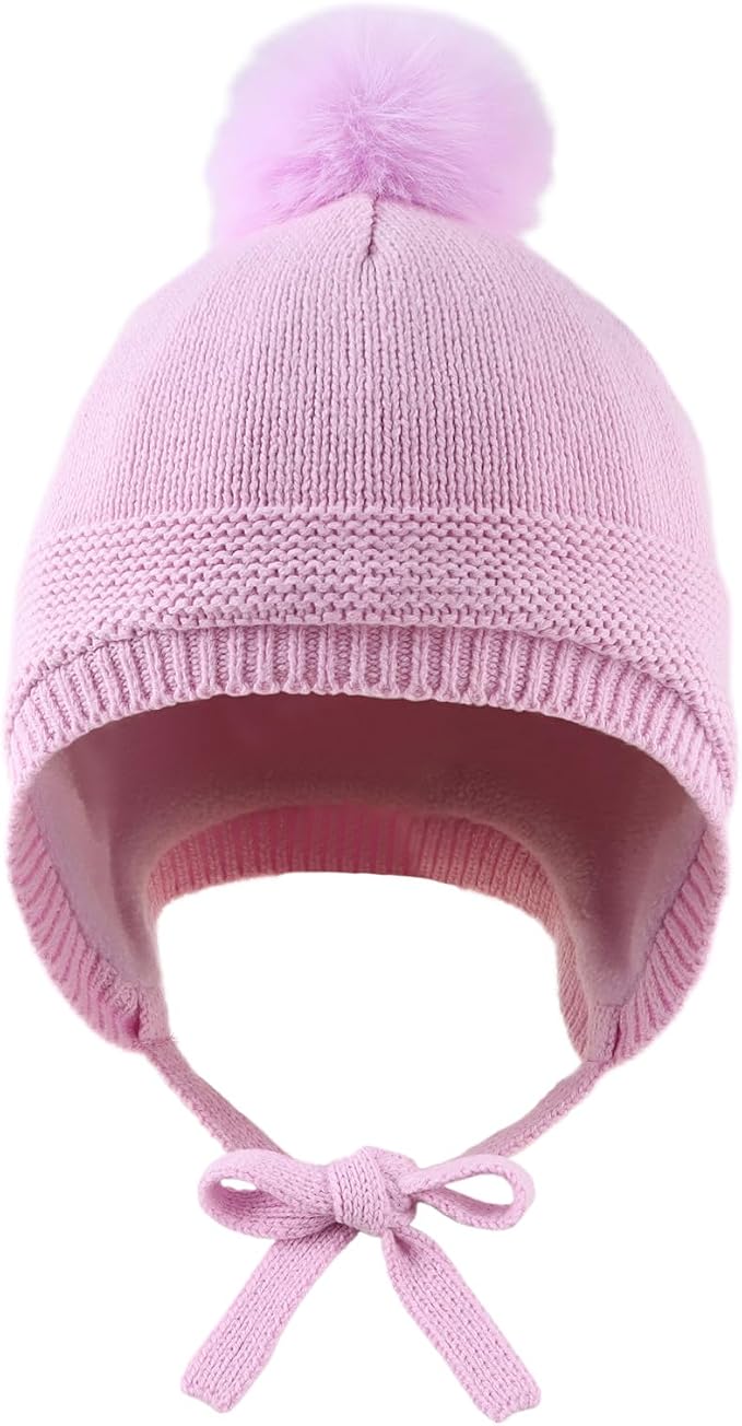 JANGANNSA Basic Winter Baby Boys Beanie Pompom Knitted Girls Hat Kids Earflap - Image 2