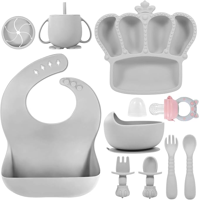 Silicone Baby Feeding Set 10 Pcs Baby Led Weaning Supplies Suction Bowl Divided by BXLL