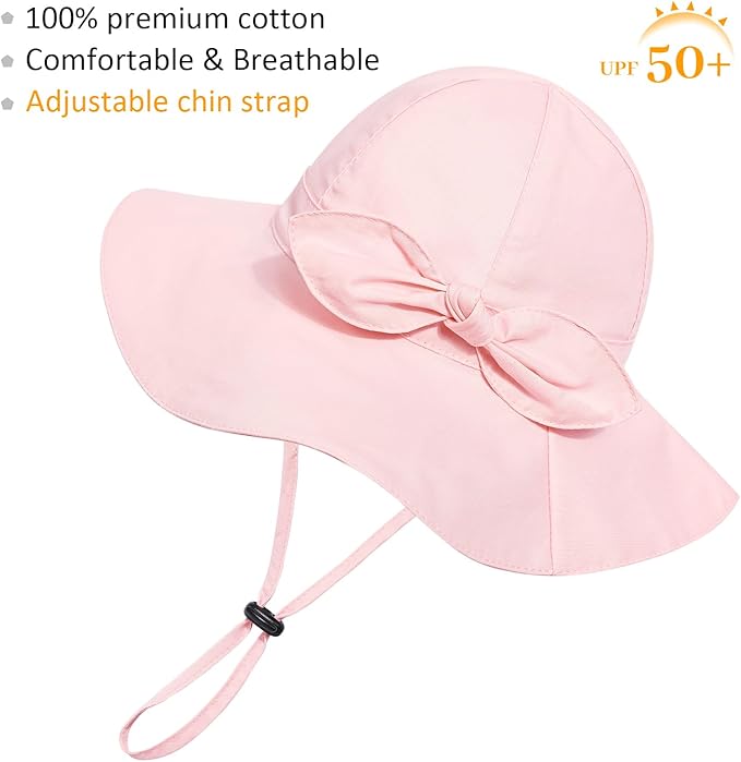 Baby Girl Sun Hat with UPF 50+ Outdoor Adjustable Beach Hat with Wide Brim - Image 3