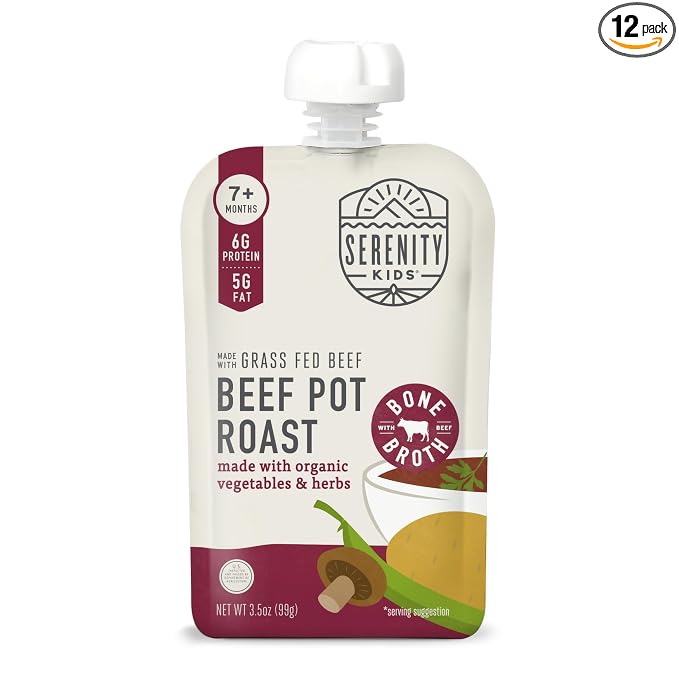Serenity Kids 7+ Months Beef Pot Roast Bone Broth Puree Baby Food Pouches by SerenityKids