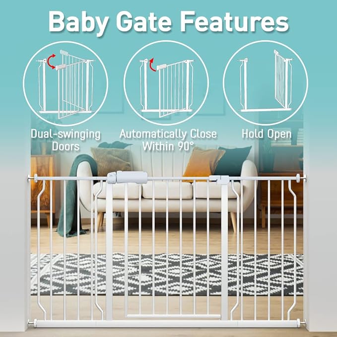 WAOWAO Baby Gate 43.31-48.00" Extra Wide Pressure Mounted Walk Through Swing - Image 3