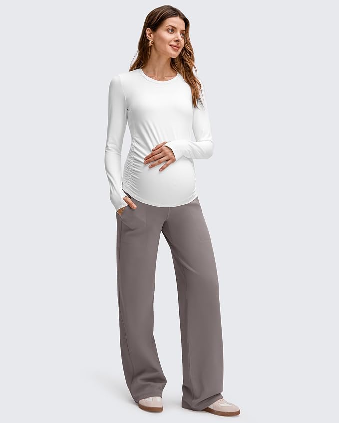 G4Free EverGoing Fleece Lined Maternity Wide Leg Pants Over The Belly Pregnancy - Image 6