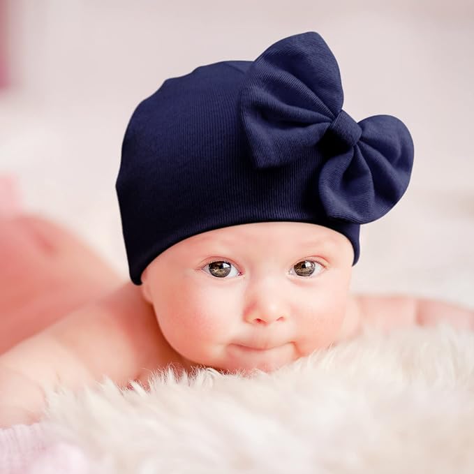 BQUBO Newborn Baby Hats Mittens Set Hospital Hat Beanie Infant Bow Hats Baby - Image 2