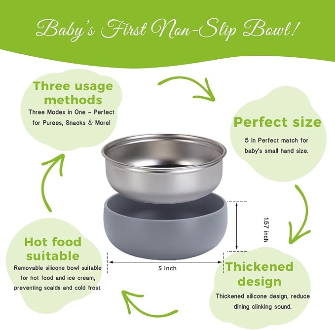 Non-Toxic Toddler Bowls with Non-Slip Base | Stainless Steel Baby Bowls - Image 3
