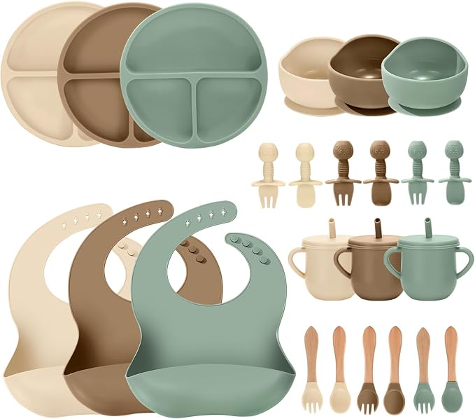 24 PCS Silicone Baby Feeding Set, Baby Led Weaning Supplies Includes Suction by Unknown