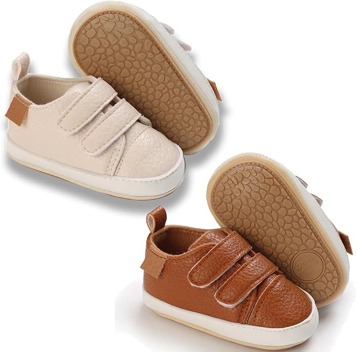 2Pairs Baby Shoes, Boys Girls Non-Slip Rubber Sole Sneakers, Unisex Infant Soft by 82-eitwo