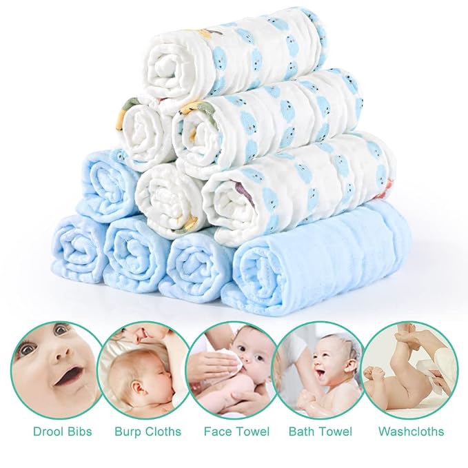 Yoofoss Muslin Baby Washcloths 100% Organic Cotton Face Towels 10 Pack Wash - Image 3