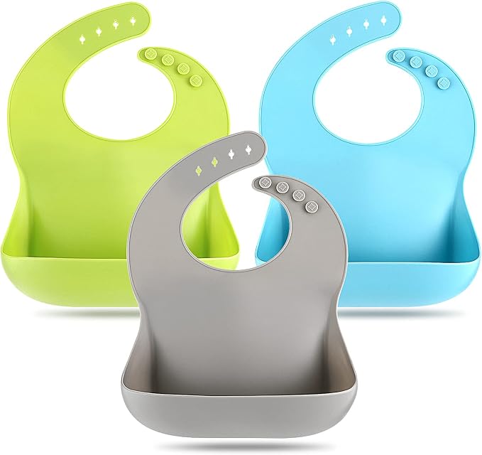 Silicone Bibs for Babies Toddler Set of 3, BPA Free, Soft Adjustable Waterproof by Eascrozn