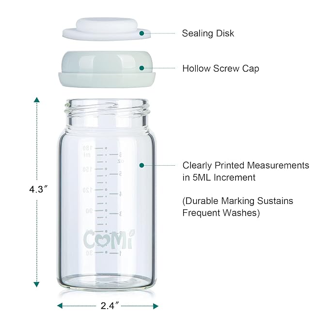 COMI Wide Neck Glass Breastmilk Collection n Storage Bottle, 4 Packs, 6oz - Image 3