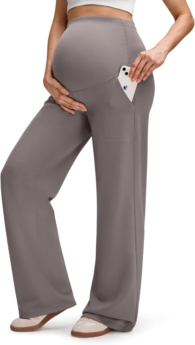 G4Free EverGoing Fleece Lined Maternity Wide Leg Pants Over The Belly Pregnancy - Image 4