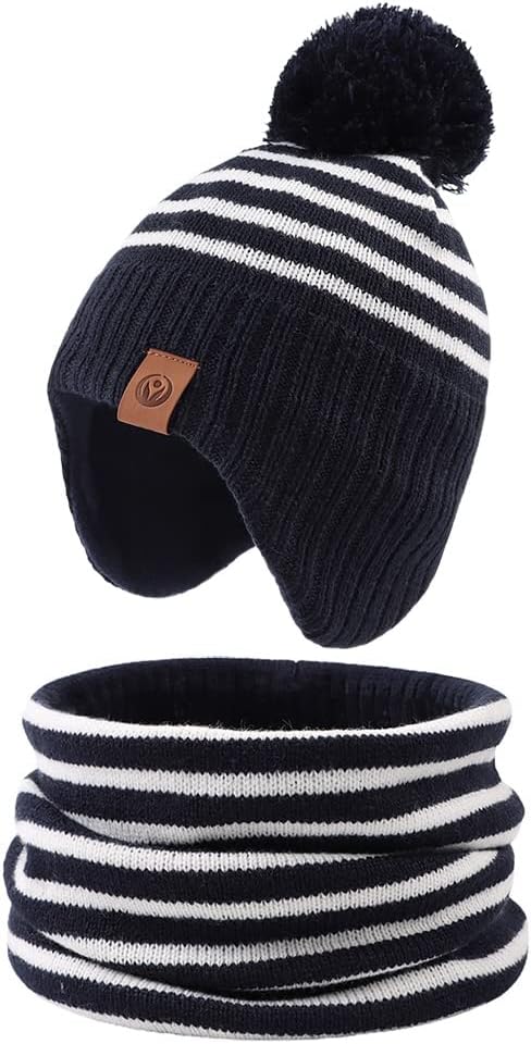 JANGANNSA Knitted Baby Hat Scarf Set Winter Warm Boys Girls Beanie Fleece by JANGANNSA