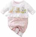 Cute Giraffe + Zebra With Floral Print Long Sleeve Baby Girl Clothes White by AOSWEP