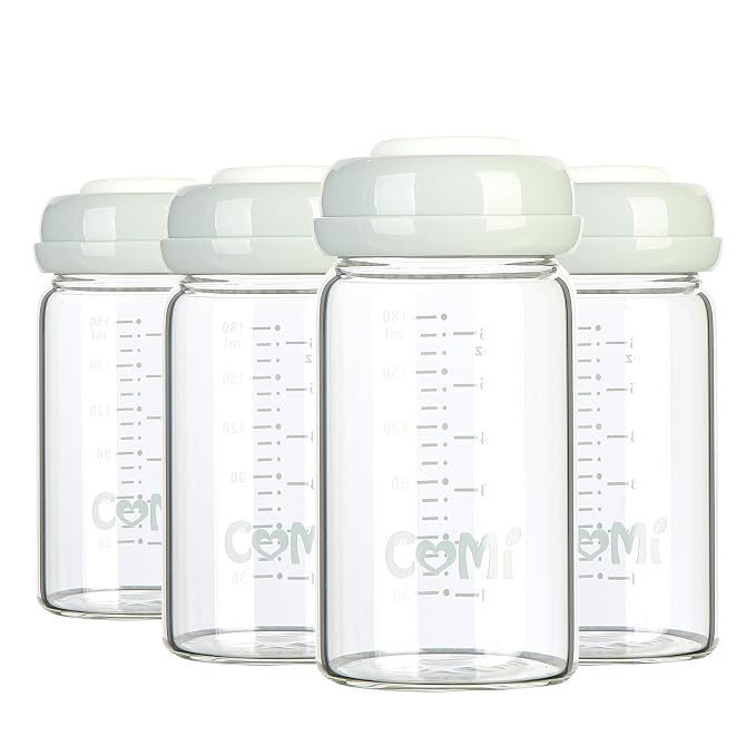 COMI Wide Neck Glass Breastmilk Collection n Storage Bottle, 4 Packs, 6oz by COMI