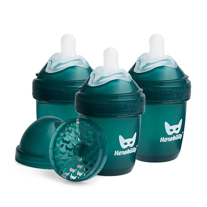Herobility Double Anti-Colic Baby Bottles – 5 fl oz/140ml – 3-Pack – Dark Green by Herobility