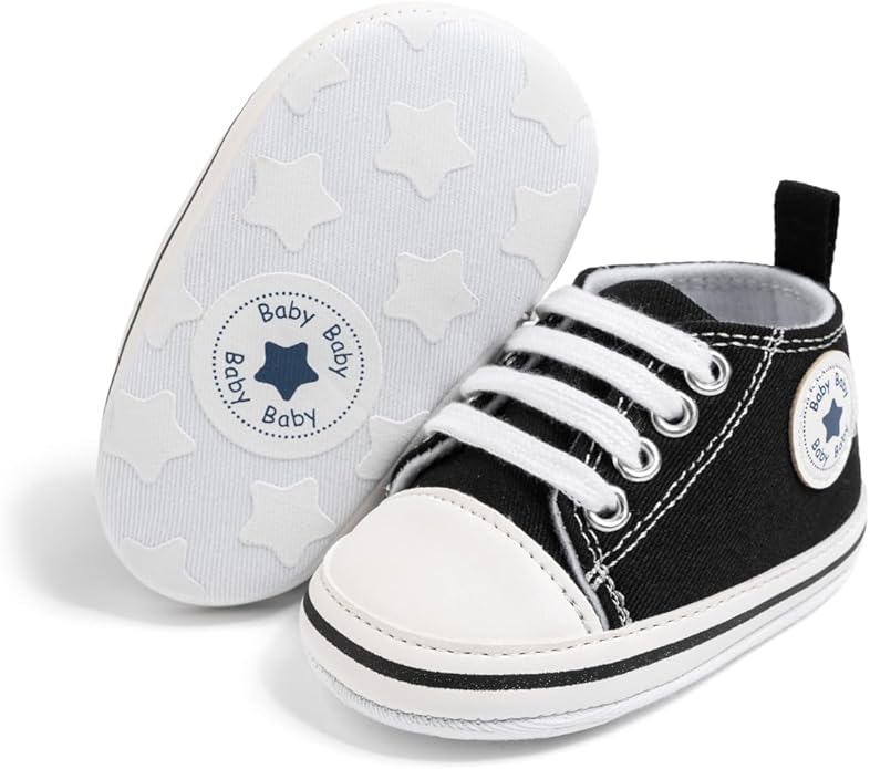 Meckior Baby Girls Boys Canvas Sneakers Soft Sole High-Top Ankle Infant First by Meckior