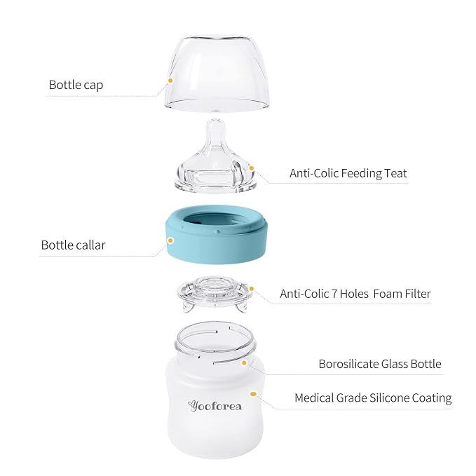 Yooforea Silicone Coated Glass Baby Bottle, 0M+ Slow Flow Nipple I Anti-Colic - Image 9