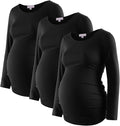 Bhome Women's Maternity Shirts 3 Packs Long Sleeve Pregnancy Tops Basic Side by Bhome