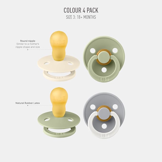 BIBS Colour Soother 4-Pack | BPA Free Dummy Pacifier | Round Nipple | Natural - Image 2