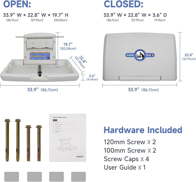 AIKE Commercial Horizontal Baby Changing Station, Wall Mounted Foldable Baby - Image 2