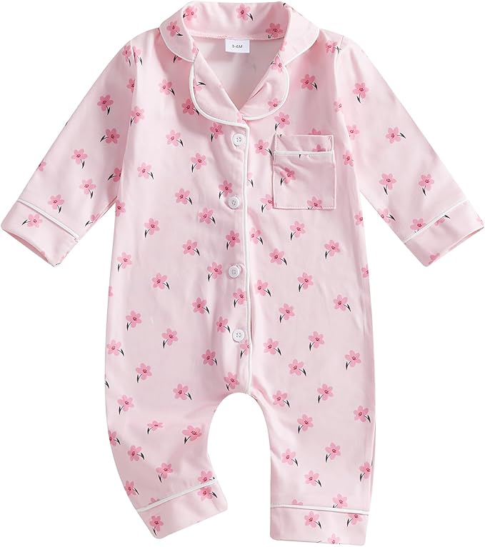 Balaflyie Baby Girl Button Down Pajamas Romper One-Piece Jumpsuit Long Sleeve by Balaflyie