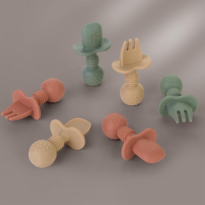 6 Pack Baby Spoons and Forks Set, Silicone First Stage Self Feeding Infant - Image 4