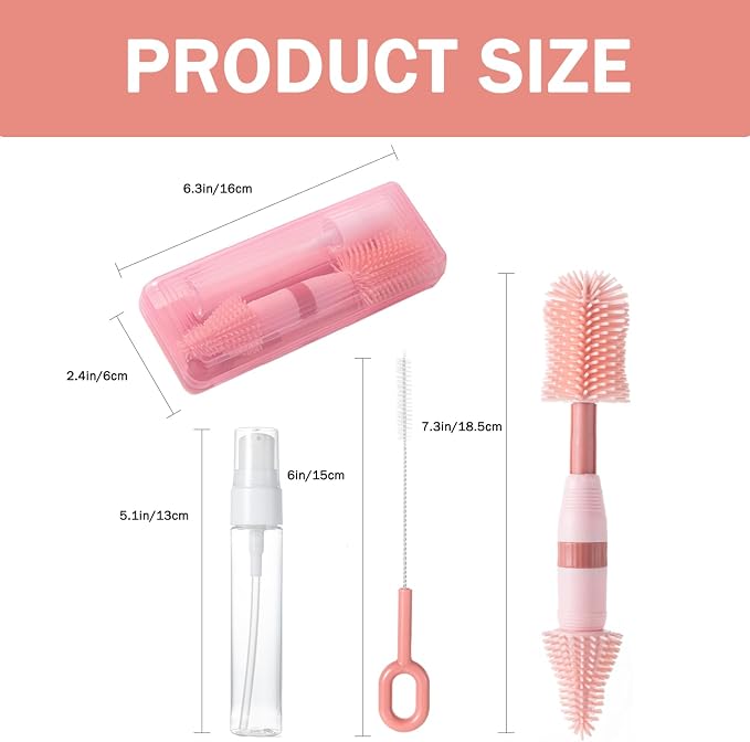 Travel Bottle Brush, 6-in-1 Portable Travel Bottle Cleaner Kit - Image 6