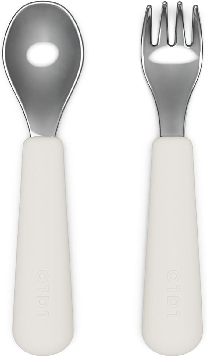 Lalo Utensils - Toddler Fork and Spoon Set - Stainless Steel and Silicone by Lalo