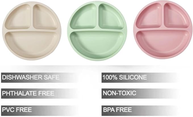 PandaEar 3 Pack Divided Unbreakable Silicone Baby and Toddler Plates - Image 2