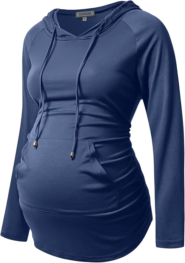 GINKANA Maternity Hoodie Long Sleeves Shirts Casual Maternity Top Pregnancy by GINKANA