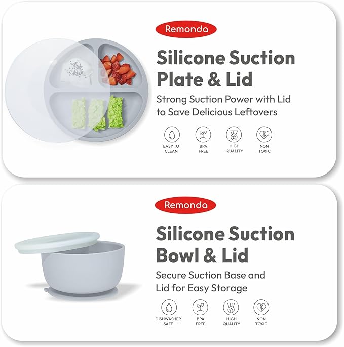 Remonda 23-Piece BPA-Free Silicone Baby Feeding Set | Extra Large Suction Plates - Image 4