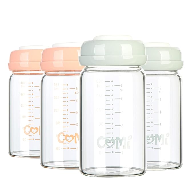 COMI Wide Neck Glass Breastmilk Collection n Storage Bottle, 4 Packs, 6oz by COMI