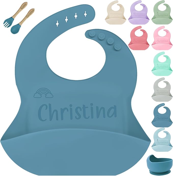 SRdrew Personalized Silicone Bibs Set Custom Engraved Name Icon Toddler Bib by SRdrew