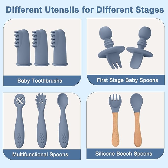LITTLE RAWR Silicone Baby Feeding Set 14 Pcs, Baby Led Weaning Supplies - Image 6