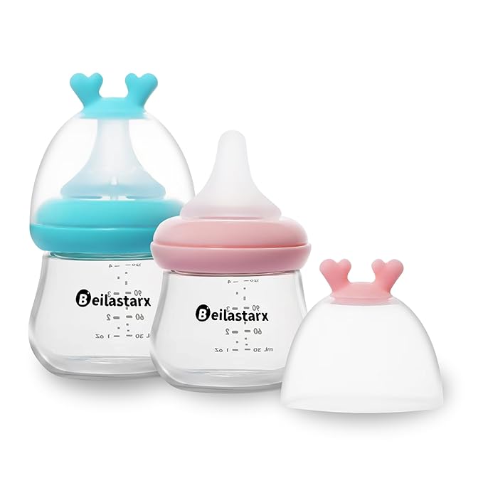 Glass Baby Bottles with Natural Response Nipple Size SS by Beilastar-x