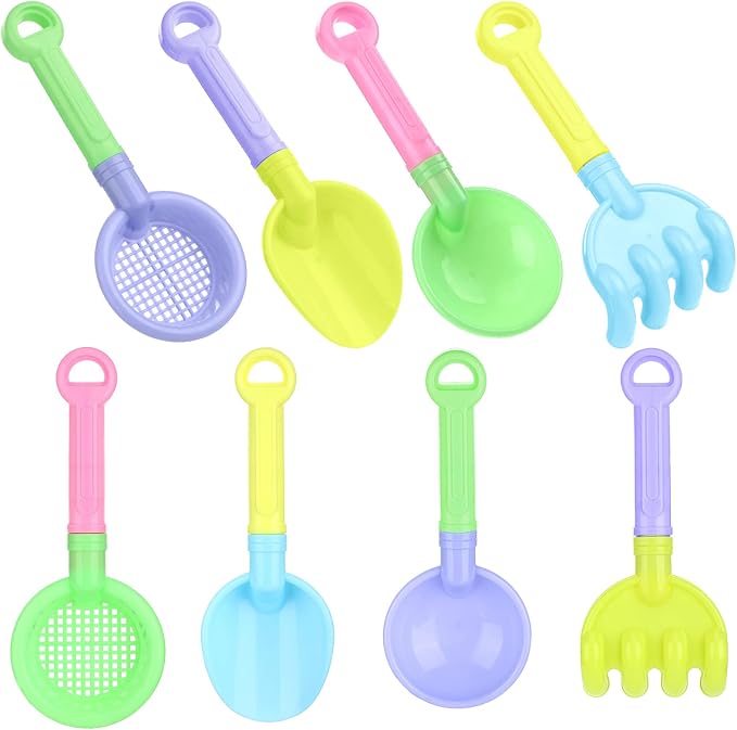 Skylety 8 Pieces Kids Beach Sand Shovels Colorful Plastic Rake Sand Sifter Toy by Skylety